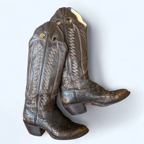 Vintage Sanders tall brown marbled leather western boot - Picture 2 of 16